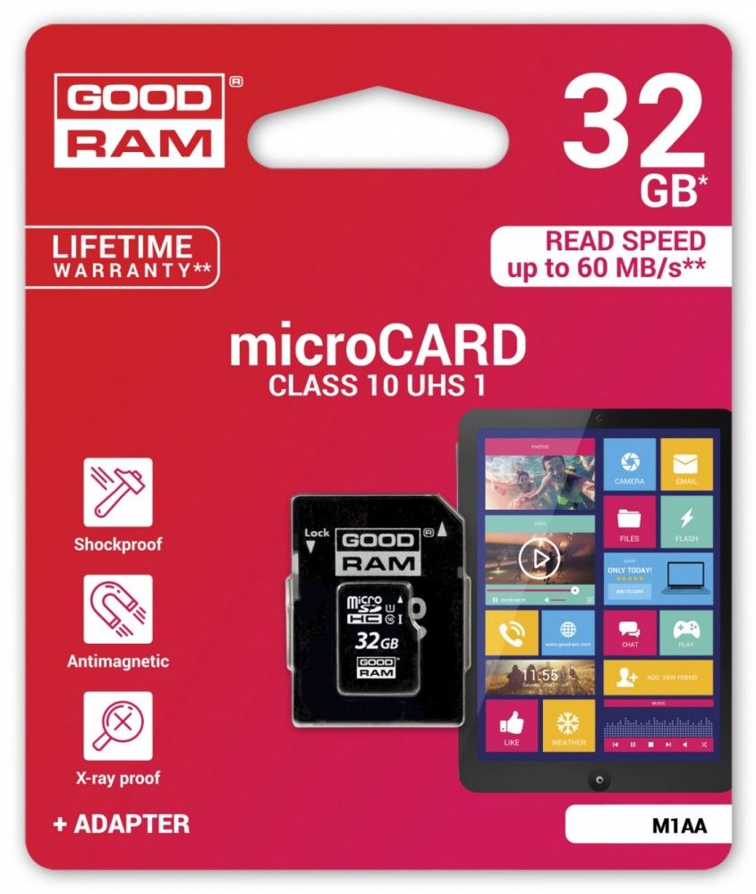 Goodram MicroSDHC 32GB Class 10 Mem�riak�rtya SD adapterrel